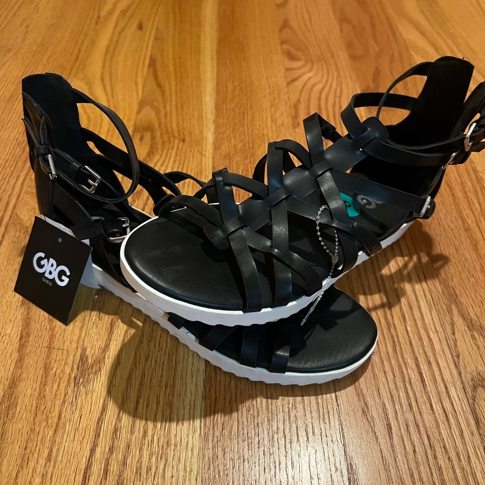 GBG Los Angeles Black Strappy Sandals